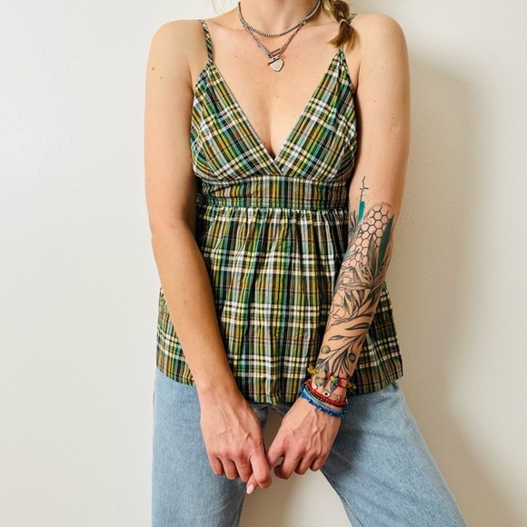 J. Crew NWOT Plaid Green Tank Sleeveless Spaghetti Straps size 10 - Picture 3 of 13